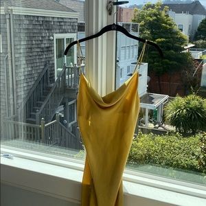 Zara Satin Effect Gold midi dress